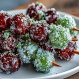 Vibrant frozen grapes on skewers, rolled in tangy lime sugar for a burst of sweet-tart flavor.  