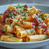 One-Pot Creamy Tomato Basil Pasta glistening with cheese and vibrant fresh basil garnish.