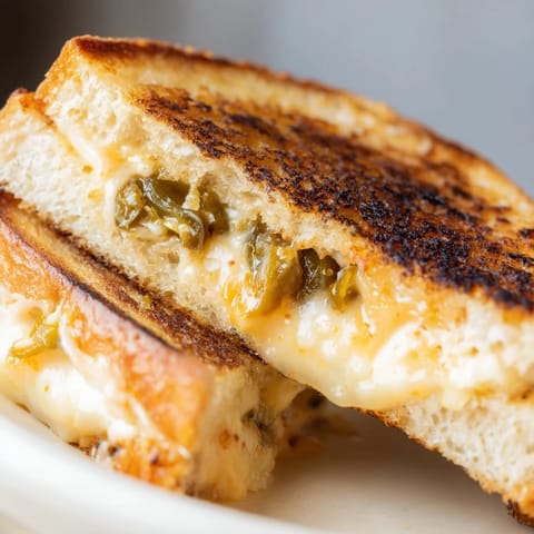Crisp sourdough slices grill to golden perfection, oozing melted pepper jack cheese and tangy pickled jalapeños in this Jalapeño Pepper Jack Grilled Cheese.