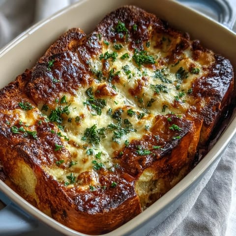 Buttery bread layers, savory ham, and rich béchamel sauce in a baked Croque Monsieur Casserole.