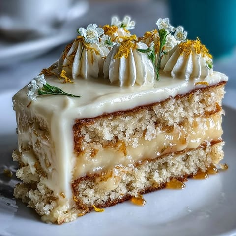 Luscious lemon curd fills this elegant Mother's Day cake, topped with fresh blooms.