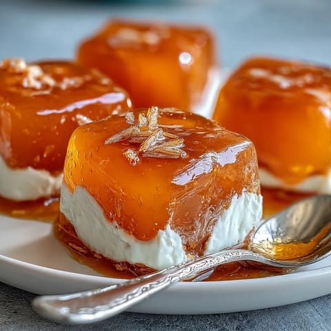 Vibrant mango agar-agar jelly cubes with creamy coconut milk, a refreshing vegan dessert perfect for summer gatherings.