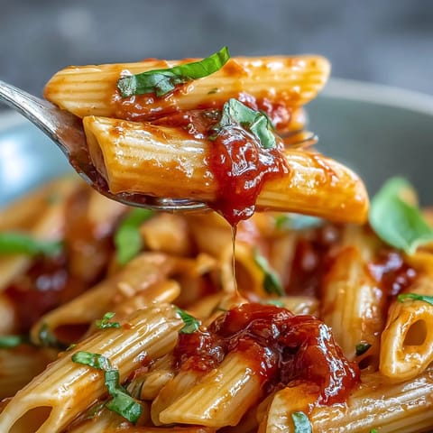Creamy Tomato Basil Pasta, ready in one pot, bursting with fresh basil flavor.