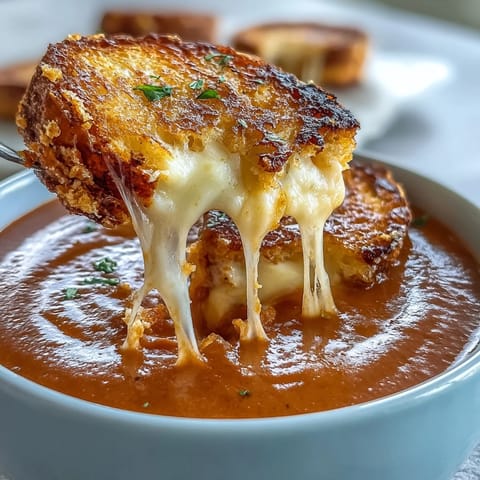 Golden mini grilled cheese dippers beckon beside warm, creamy tomato soup bowls.