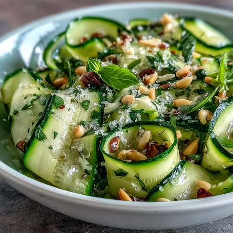 Shaved zucchini ribbon salad, vibrant lemon zest, and salty Parmesan create a refreshing side.