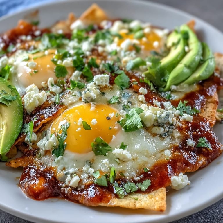 Enjoy this Mexican breakfast chilaquiles garnished with crumbled queso fresco, red onion, and cilantro, drizzled with creamy sour cream for a comforting morning meal.  