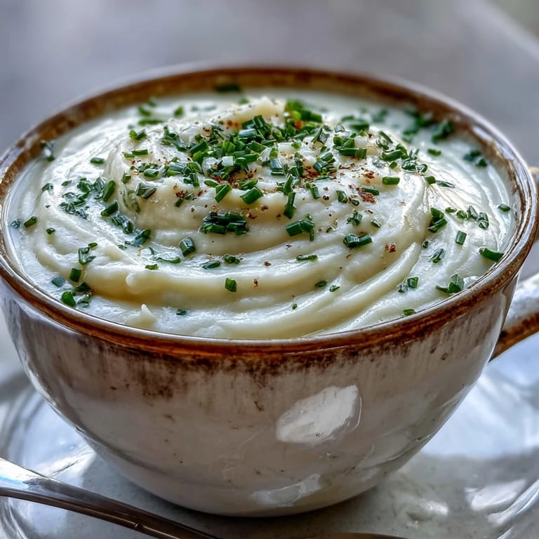 Creamy Celery Root Bisque beside a glass of white wine and crusty artisan bread.
