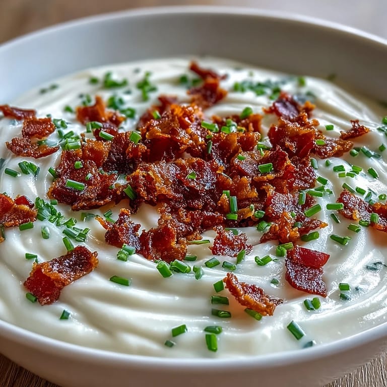 Creamy Celeriac Soup with Crispy Bacon served steaming hot in a rustic bowl, garnished with chopped chives and crunchy bacon bits.