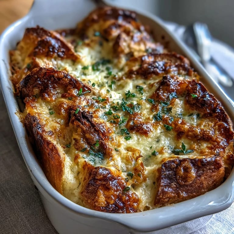Freshly baked Croque Monsieur Casserole served golden brown, ready to slice for a family brunch.