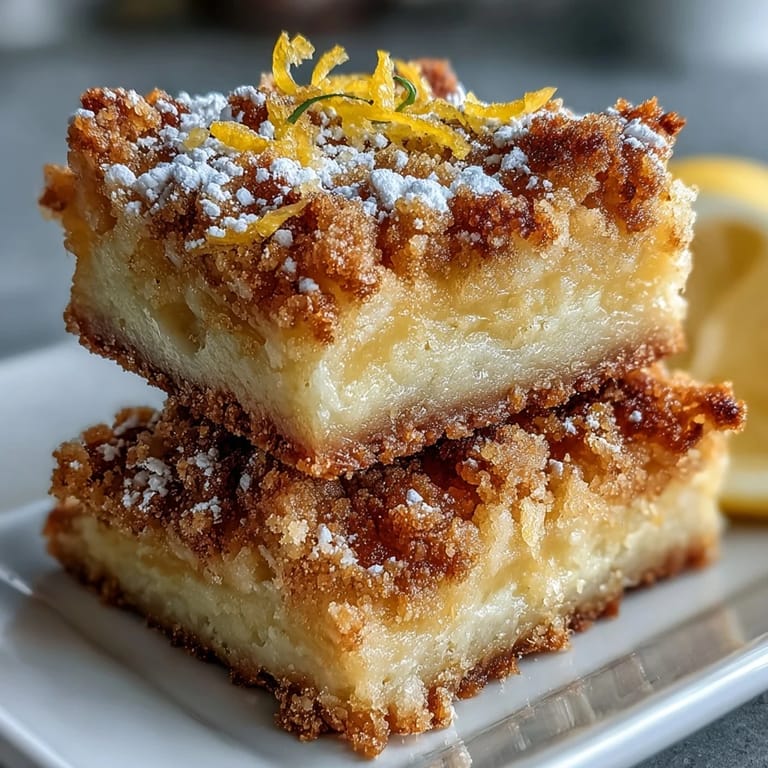 Easy American Homemade Lemon Crumb Bars served warm beside a cup of black tea.