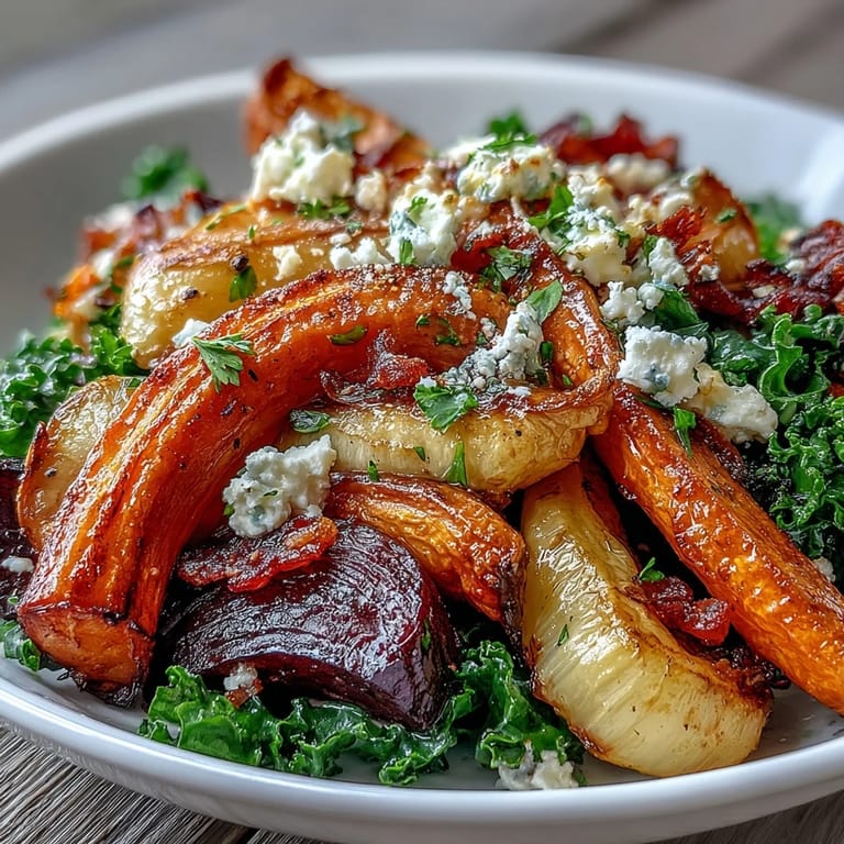 Hearty Winter Root Vegetable Bowl garnished with pumpkin seeds, served warm on a rustic plate.