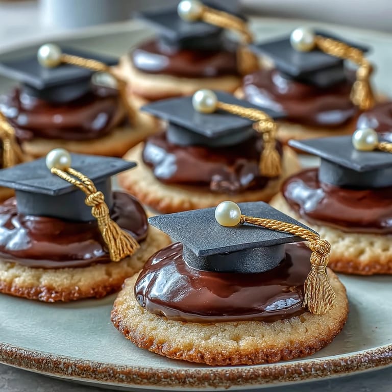 Easy graduation cap cookies with crisp sugar base, black royal icing, and yellow candy accents for a perfect treat.