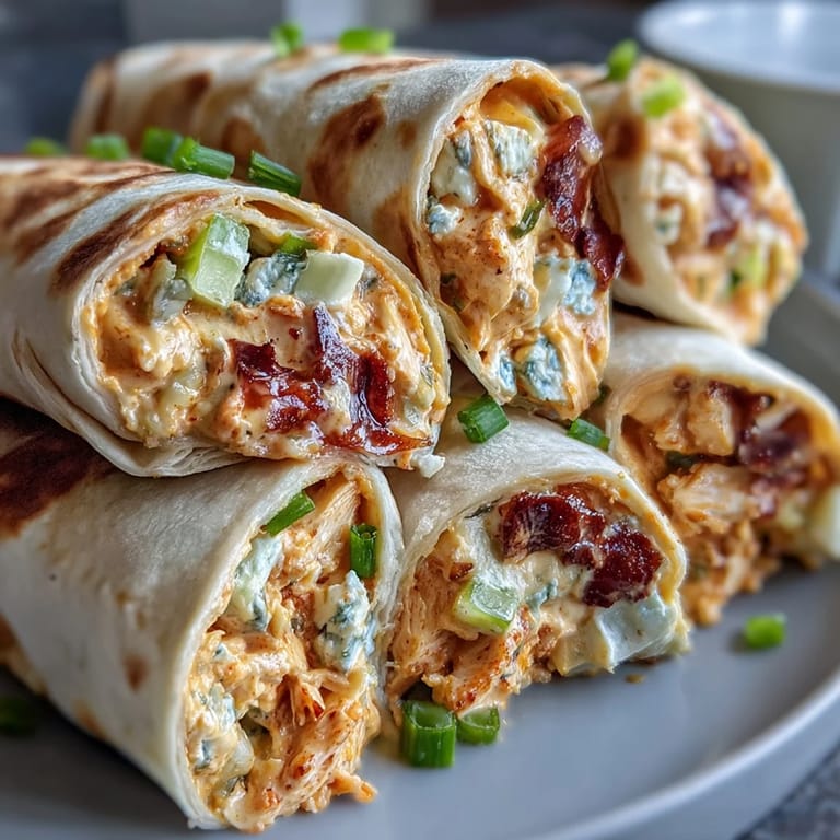 Zesty Buffalo Chicken Cream Cheese Pinwheels, a creamy, spicy appetizer rolled in flour tortillas, ideal for game day or gatherings.
