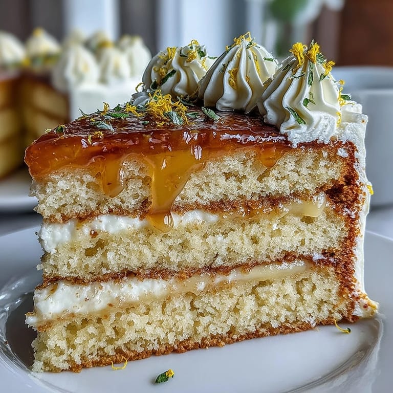 Slice of Mother's Day Lemon Curd Cake, bright, floral, and inviting.