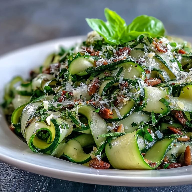 A bright Shaved Zucchini Ribbon Salad photo, kissed with lemon, perfect for summer.