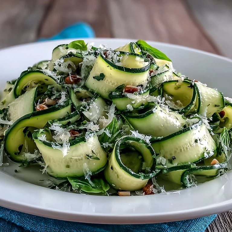 Green zucchini ribbons tossed with Parmesan and lemon—a light, easy side dish.