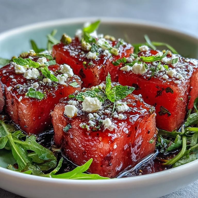 Bright watermelon feta arugula salad invitation to a fresh, tangy summer meal.