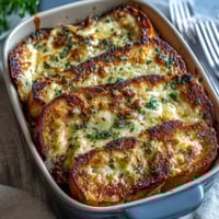 Golden, puffed Croque Monsieur Casserole bubbling with Gruyère cheese and creamy béchamel sauce.