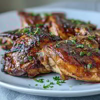 Honey Garlic Baked Chicken Thighs: golden chicken thighs glazed in sweet honey garlic sauce, baked to juicy perfection.  