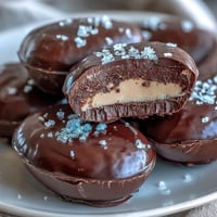 Decadent dark chocolate Easter eggs filled with creamy peanut butter, finished with a delicate sprinkle of flaky sea salt for a sweet-salty treat.