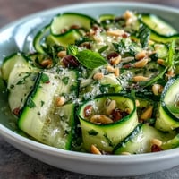 Shaved zucchini ribbon salad, vibrant lemon zest, and salty Parmesan create a refreshing side.